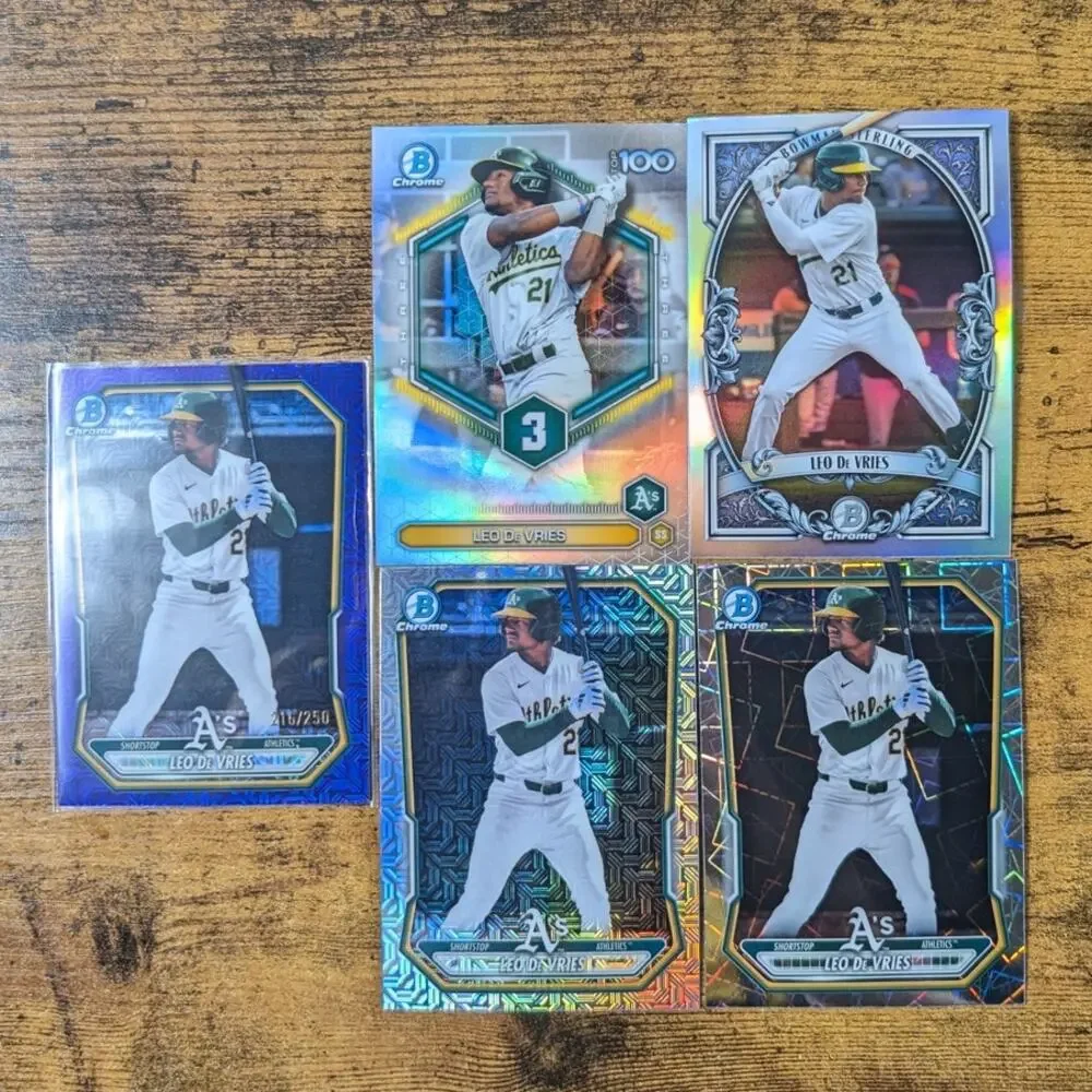 2026 Bowman Leo De Vries Athletics 5 Card Lot Sterling Top 100 216/250 Numbered